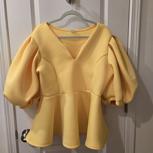 Yellow Puff Sleeve Peplum Top Womens Size 3xl